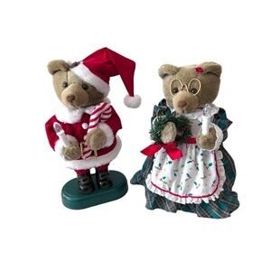 Vintage AVON Twinkling Musical Mr & Mrs Claus Teddy Bear Holiday Christmas